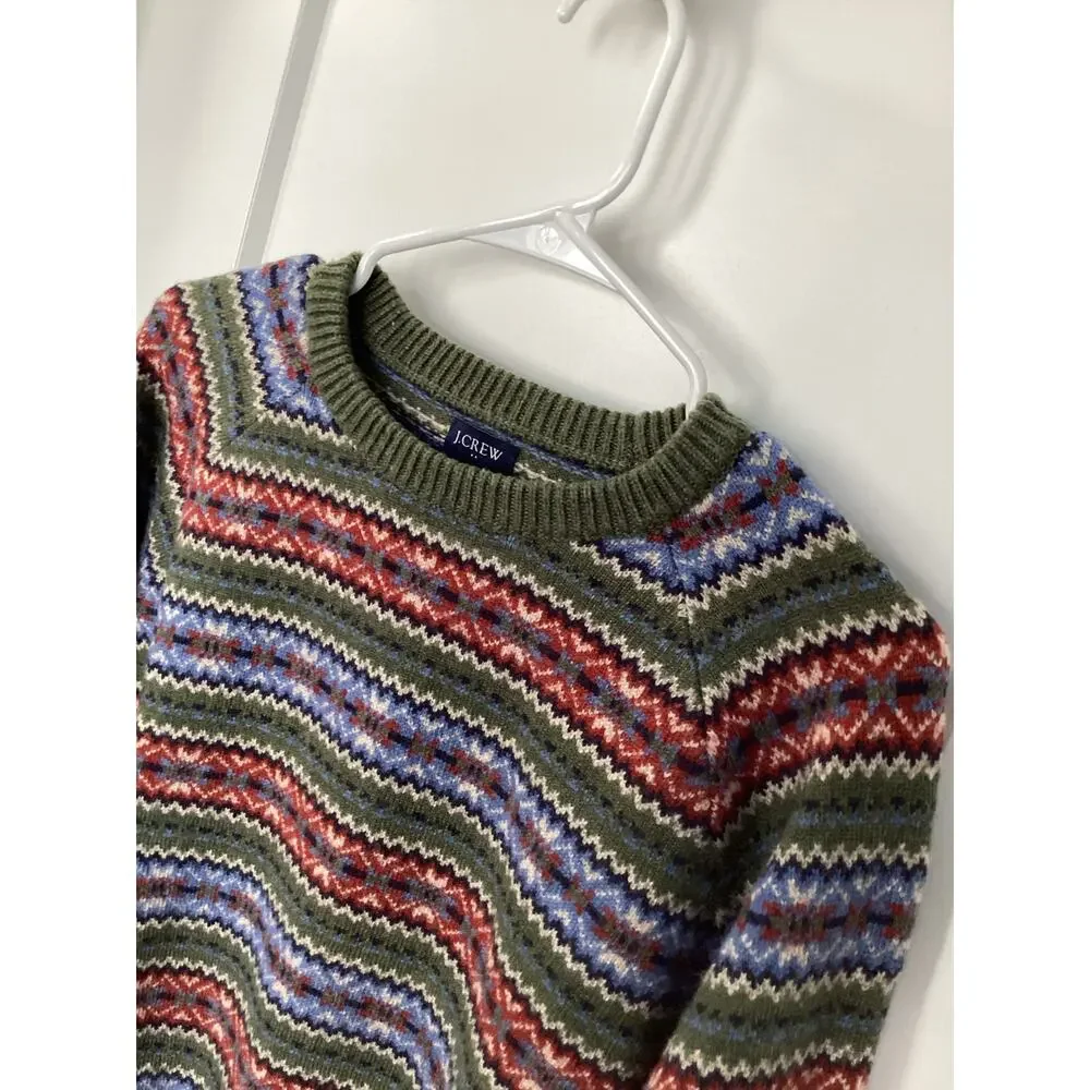 J. CREW Men's Lambswool-Blend‎ Fair Isle Crewneck Jumper Festive Green Size XL